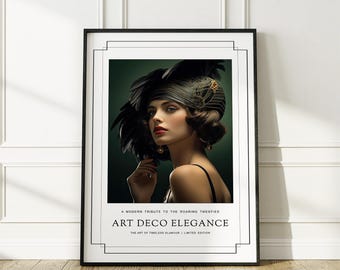 額入りアールデコ調ファッションイラスト：1920年代のグラマーポート