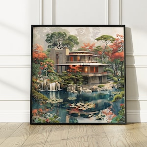 Arte murale incorniciata ispirata a Frank Lloyd Wright / Decorazione murale moderna di metà secolo / Stampa astratta geometrica per casa e ufficio / Spedizione gratuita negli Stati Uniti