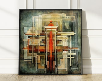 Framed Frank Lloyd Wright Inspired Wall Art | Mid Century Modern Wall Decor | Geometric Abstract Print for Home & Office | Free Shipping USA