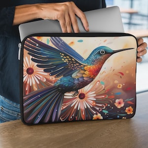 AUSTRALIAN DOT ART | Laptop Sleeve Neoprene Case Tote with Stunning Hummingbird Design Perfect for Accessories Back to School A Gift For Mom