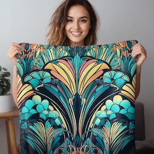 ART DECO Inspired || Sherpa Fleece Blanket Opulent Ornate Floral Splendor Bespoke Housewarming Gift Boho Home Decor For Mom Gift For Her