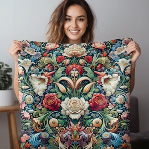 WILLIAM MORRIS Inspired || Sherpa Fleece Blanket Botanical Tranquility Floral Elegance, Wedding Gift, Home Decor, Gift For Mom, Boho Decor