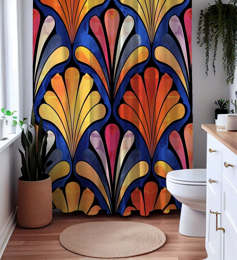 CLARICE CLIFF Shower Curtain Inspired Art Deco Vibrant Elegance