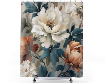 BESPOKE FLORAL Shower Curtain || Vibrant Bathroom Decor Botanical Unique Home Decor Interior Decorating Housewarming Gift Wedding Gift