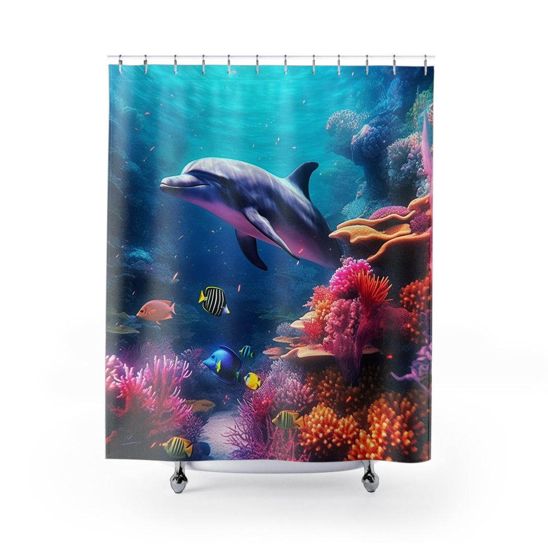 UNDER THE SEA Shower Curtain Dolphin, Home Decor, Bathroom Decor