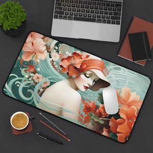 Art Deco Style | Desk Mat Office Decor, Modern Vintage Art, Desk Accessories, Mouse Pad, Bespoke Home Decor Custom Gift For Mom Gift For Her