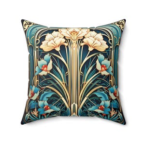 ART DECO Inspired Floral Pillows || Indoor Home Decor Flower Throw Pillow Accent Cushions Vintage Housewarming Gift Wedding Gift For Couples