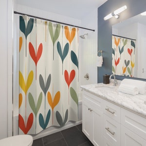 Cortina de Chuveiro Moderna de Meados do Século | Decoração de Banheiro de Meados do Século | Cortinas de Chuveiro Retrô | MCM Abstrato | Acessórios para Casa | Frete Grátis EUA