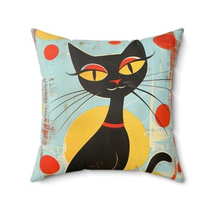 Atomic Cat Pillow: Mid-Century Modern Home Decor