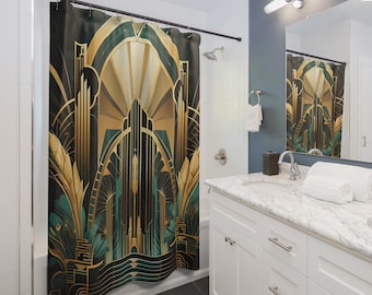 Art Deco Inspired Shower Curtain || Elegant Vintage Glamour | Geometric Pattern Bathroom Decor | Wedding Gift Idea | Free Shipping | 4-4-39