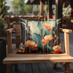 ART DECO | Outdoor Pillow, Floral, Summer Poolside Lounge Chair, Housewarming Gift, Cushion Outdoor Home Decor, Gift For Her, Wedding Gift