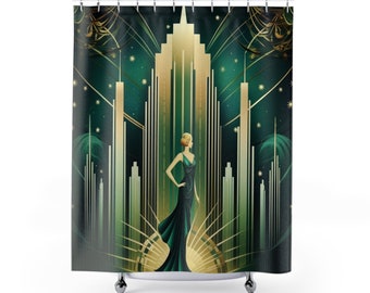 ART DECO || Shower Curtain Elegant Bathroom Decor Vintage Roaring 20's Home Decor, Housewarming Gift For Her Custom Wedding Gift For Couples