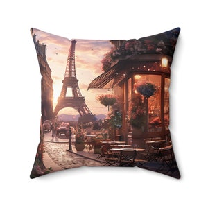 Parisian Charm Eiffel Tower Cafe Pillows || Fun Romantic Paris Getaway Keepsake Cushion Decorative Accent Pillows Patio Decor Home Decor