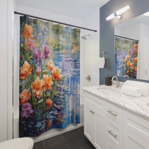 MONET INSPIRED | Shower Curtain Floral Design, Home Decor, Bathroom Decor, Housewarming Gift, Custom Gift, Boho Interior Design Gift For Her