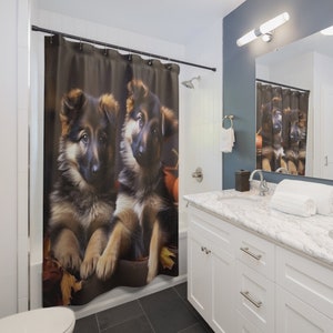 GERMAN SHEPHERD Puppies Shower Curtain || GSD Puppy Lovers Home Decor Bathroom Decor Housewarming Gift Shower Curtains Gift For Dog Lovers