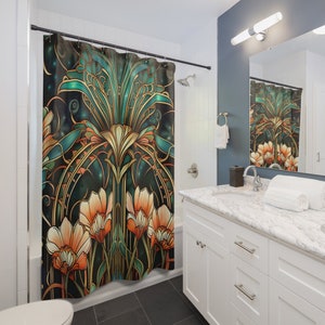 ART DECO Shower Curtain || Bespoke Bathroom Decor Retro Modern Shower Curtains Vintage Home Decor Unique Interior Design Housewarming Gift