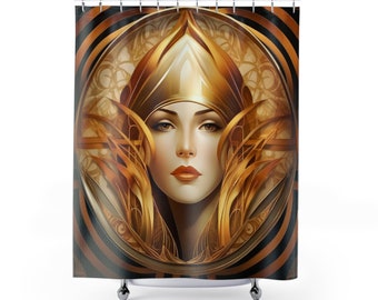 Art Deco || Golden Beauty Shower Curtain, Bathroom Decor, Vintage Roaring 20's Bespoke Home Decor Housewarming Gift, Custom Gift For Couples