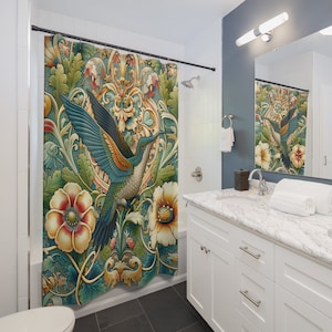 William Morris Hummingbird Shower Curtain: Retro Vintage Bathroom Decor