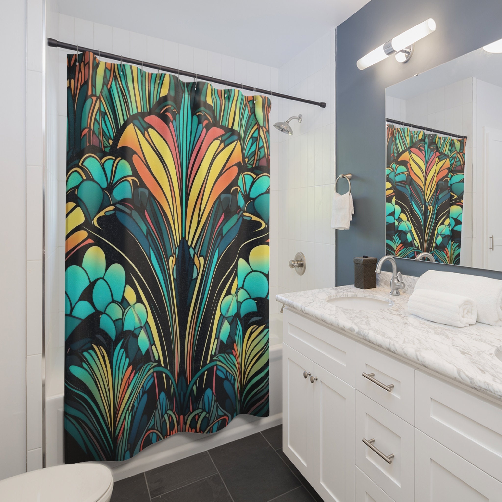 ART DECO Shower Curtain Bespoke Bathroom Decor Retro Etsy