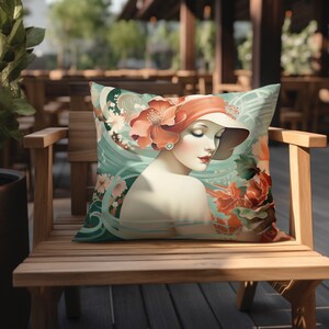 Art Deco Style | Outdoor Throw Pillow Floral Summer Poolside Lounge Chair Pillow Decorative Cushion Bespoke Home Decor Wedding Gift For Her