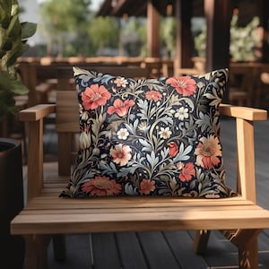 William Morris Inspired Floral Outdoor Pillow: Botanical Elegance
