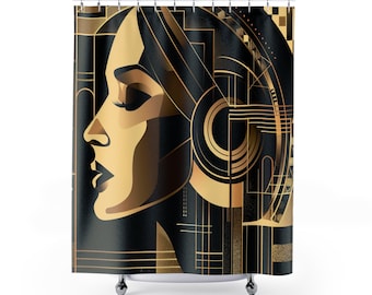 ART DECO Shower Curtain || Bespoke Bathroom Decor Opulent Retro Shower Curtains Vintage Home Decor Unique Interior Design Housewarming Gift