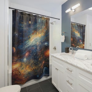 CELESTIAL SPACE | Shower Curtain Quality Bathroom Decor, Space Exploration Planets, Home Decor Interior Design, Housewarming Gift | #00102S