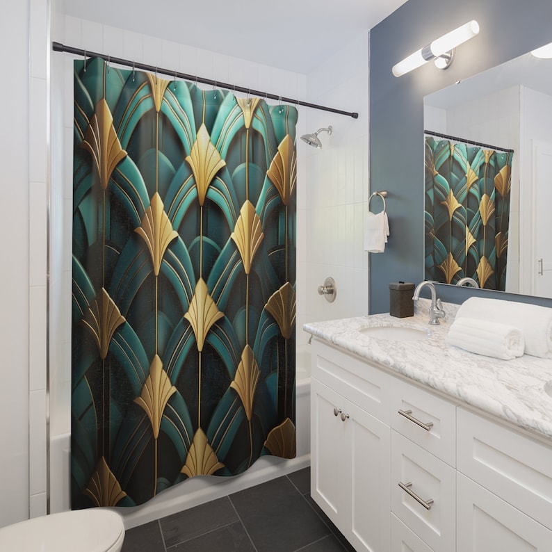 ART DECO Shower Curtain Bespoke Bathroom Decor Retro Etsy