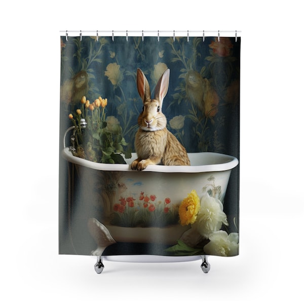 WILLIAM MORRIS Inspired || Shower Curtain Whimsical Charm Adorable Bunny Rabbit Bath Time, Housewarming Gift Bespoke Home Decor Gift For Mom