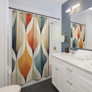 Cortina de Chuveiro Moderna de Meados do Século | Decoração de Banheiro de Meados do Século | Cortinas de Chuveiro Retrô | MCM Abstrato | Acessórios para Casa | Frete Grátis EUA