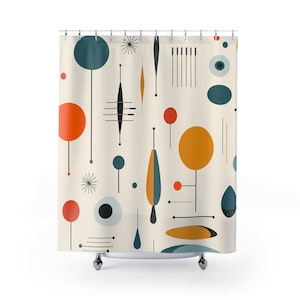 MID CENTURY MODERN Shower Curtain || Retro Bathroom Decor Home Decor Bespoke Housewarming Gift Unique Shower Curtains Mid Century Style