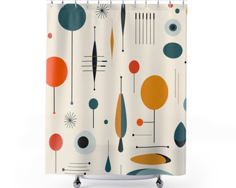 MID CENTURY MODERN Shower Curtain || Retro Bathroom Decor Home Decor Bespoke Housewarming Gift Unique Shower Curtains Mid Century Style