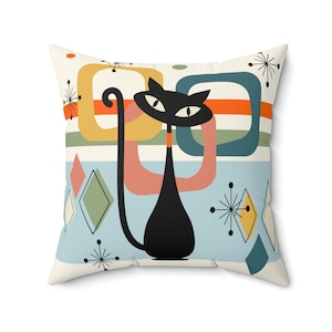 MID CENTURY MODERN Atomic Cat || Indoor Pillow Living Room Home Decor, Bespoke Housewarming Gift Unique Wedding Gift For Him Gift For Her