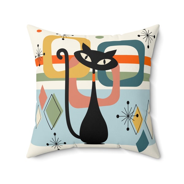 MID CENTURY MODERN Atomic Cat || Indoor Pillow Living Room Home Decor, Bespoke Housewarming Gift Unique Wedding Gift For Him Gift For Her