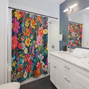 Cottagecore Floral Shower Curtain: Colorful Boho Bathroom Decor