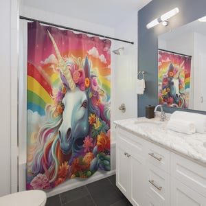 MAGICAL UNICORN Rainbow Shower Curtain || Bathroom Decor Home Decor For Kids Boho Housewarming Whimsical Shower Curtains Birthday Gift Girl