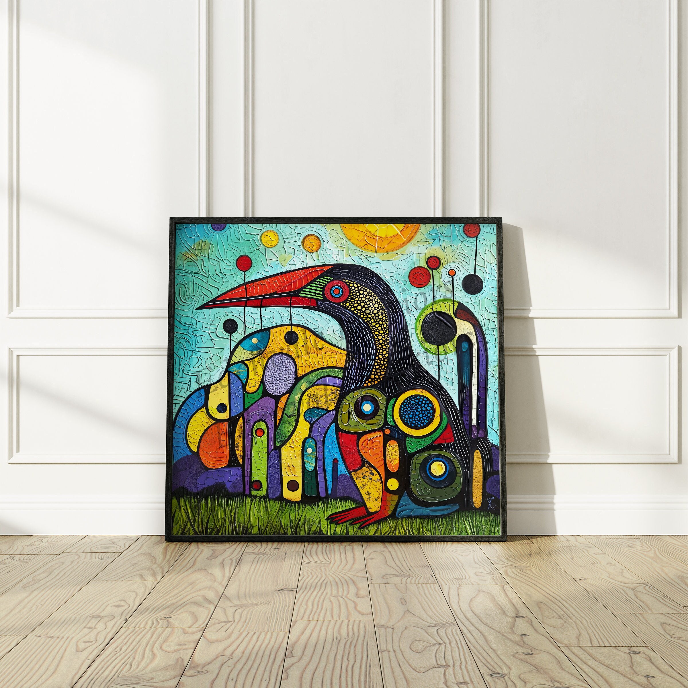 Framed | NORVAL MORRISSEAU Wall Art | Vibrant Vision Inspired By Iconic Renowned Indigenous Artist, Wooden Framed Poster | Free Shipping