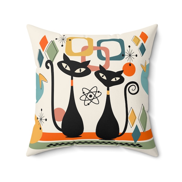 MID CENTURY MODERN Accent Pillow || Atomic Cats Bliss Throw Pillow ~ Whimsical Colorful Retro Chic Decorative Housewarming Gift Wedding Gift