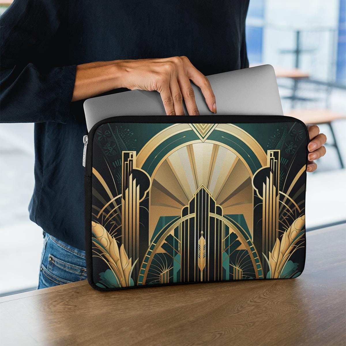 Art Deco Laptop Sleeve || Stylish Protective Case with Vintage 1920s Design | Padded Zipper Cover for MacBook, Dell, HP | Graduation Gift