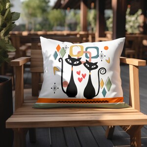 Atomic Cat Pillow: Mid Century Modern Home Decor