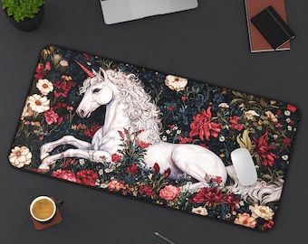 William Morris Unicorn Desk Mat: Enchanted Floral Office Decor