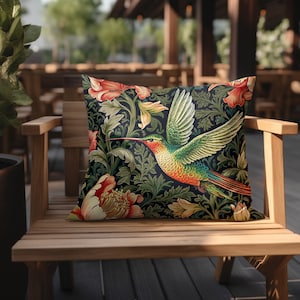 WILLIAM MORRIS INSPIRED | Outdoor Pillow Cushion, Hummingbird Summer Poolside Lounge Chair Home Decor, Decorative Cushion, Housewarming Gift