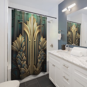 ART DECO || Shower Curtain Vintage Retro Bathroom Decor Boho Home Decor Wedding Present, Bespoke Housewarming Gift For Him, Gift For Couple