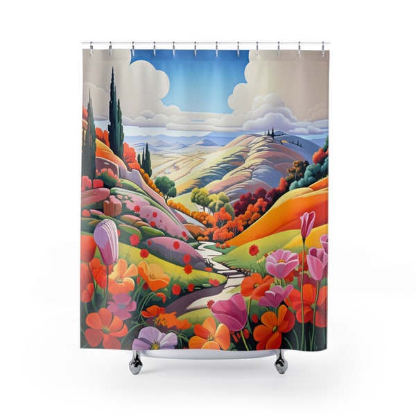 CLARICE CLIFF Inspired Shower Curtain || Art Deco Revival Modern Bathroom Decor Home Decor Housewarming Gift, Unique Wedding Gift For Couple