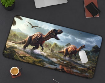 Desk Mat | Fierce Prehistoric Dinosaurs, Office Decor, Desk Accessories, Mouse Pad, Home Decor, Gift For Kids, Gift For Him, Gift For Boys