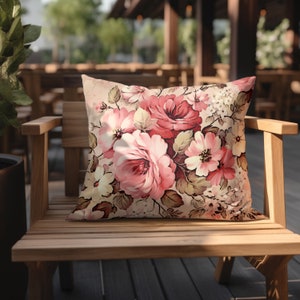 OUTDOOR Pillow | Shabby Chic Floral Flowers Summer Poolside Lounge Chair Pillow Decorative Cushion Outdoor Home Decor Gift For Her D5300-6