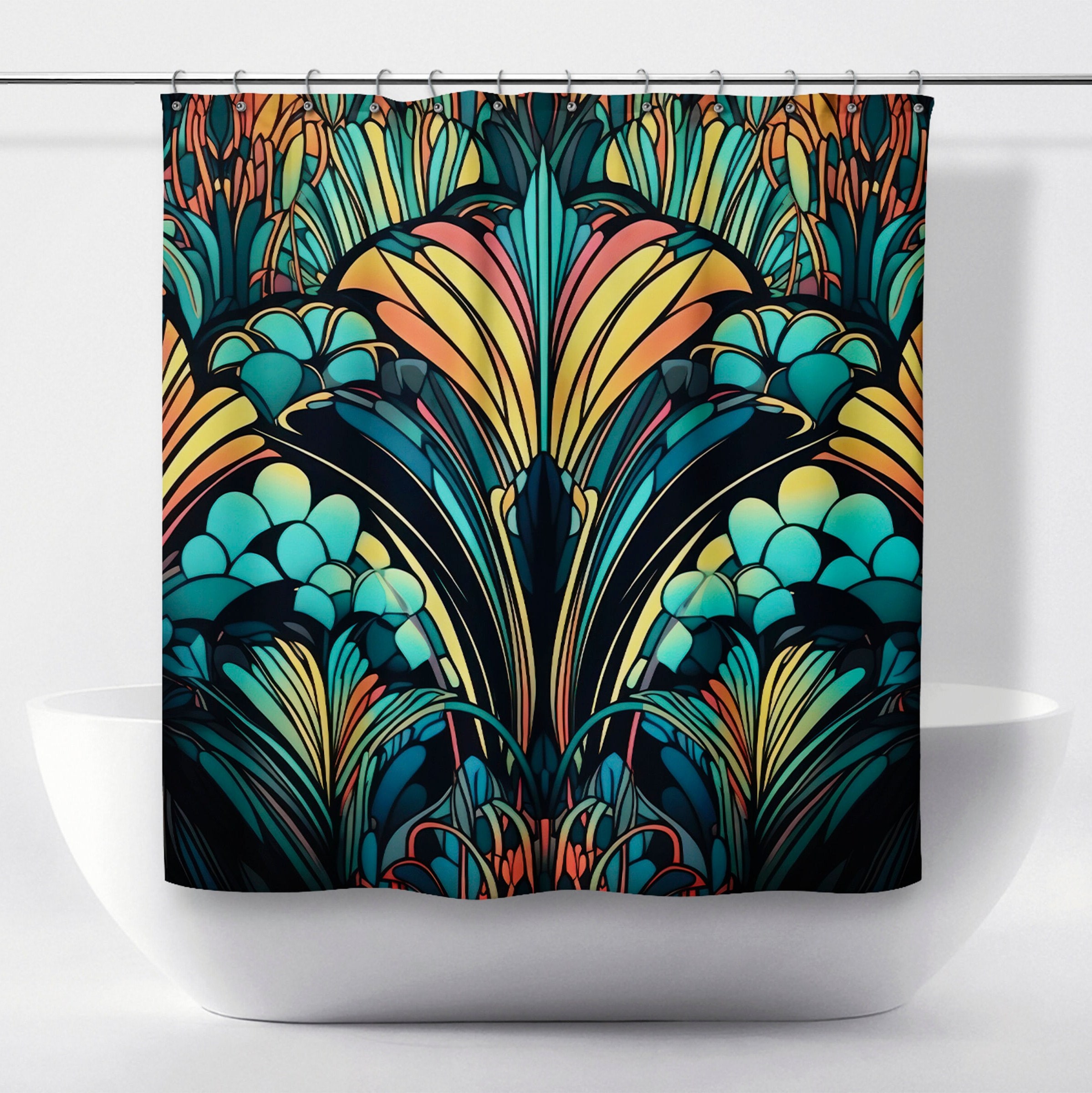 ART DECO Shower Curtain Bespoke Bathroom Decor Retro Etsy