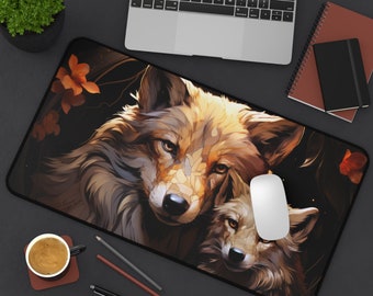 MOTHER WOLF and CUB | Desk Mat Motherly Love Wolf And Her Cub, Office Decor, Desk Accessories, Mouse Pad, Home Decor, Birthday Gift For Him