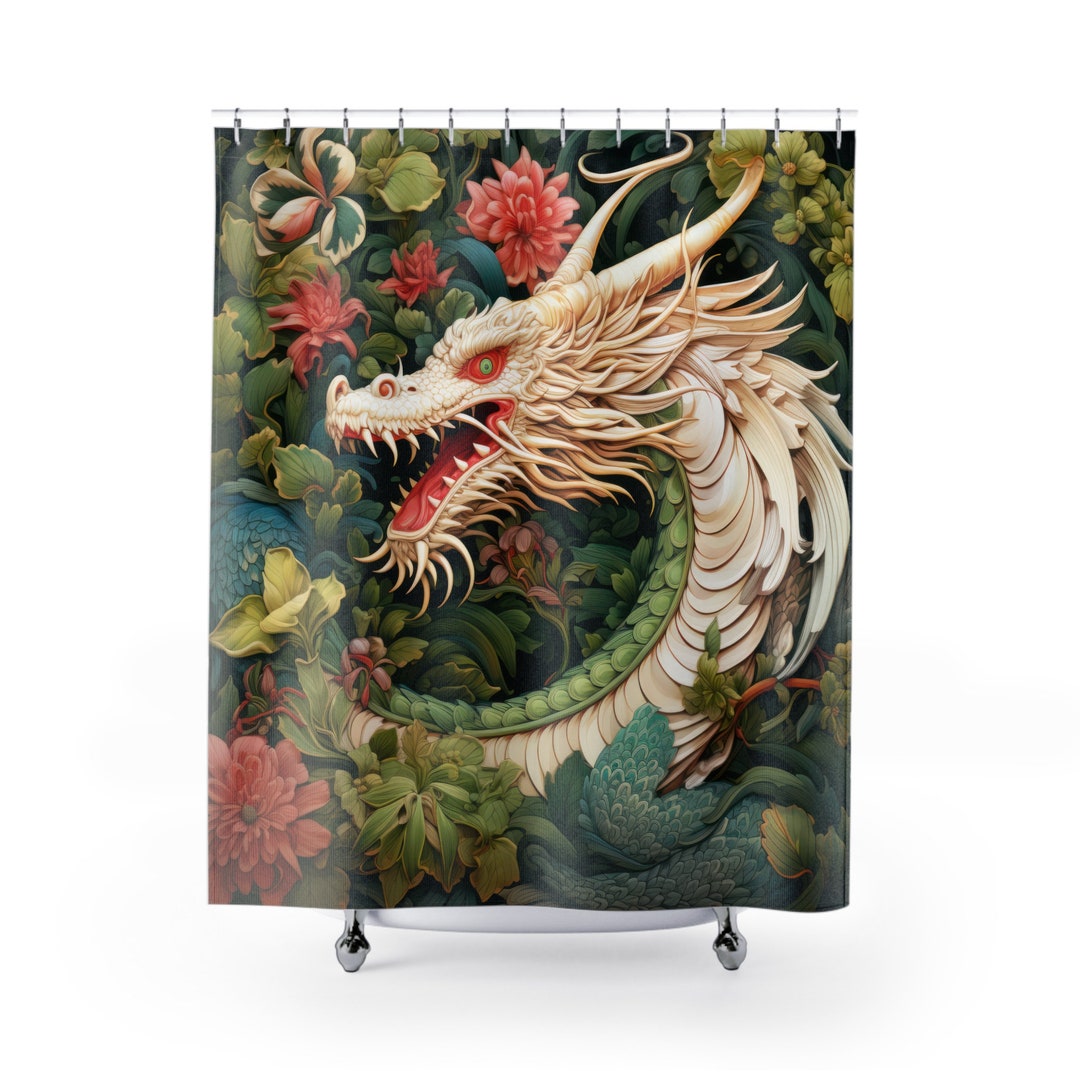 FANTASY ART Shower Curtain Enchanting Elegance William Morris Inspired Majestic Dragon Bathroom