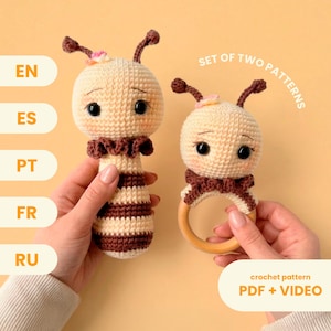 Set of 2 patterns | Melina the bee Rattle | Baby Toy | Amigurumi | PDF Crochet pattern in english, spanish, portuguese, french and russian